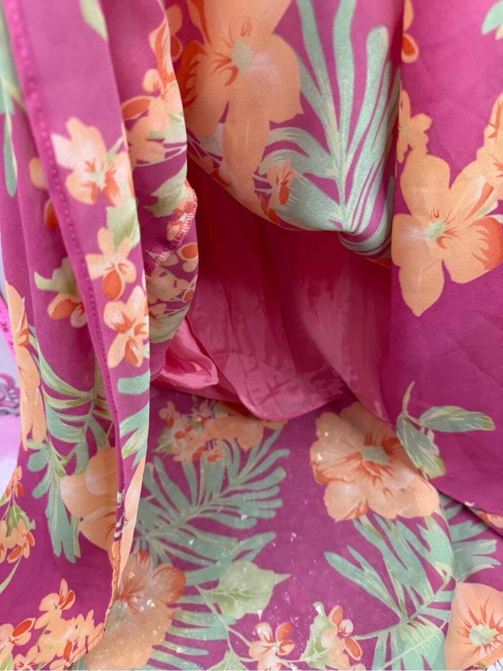 Dress Y2K long maxi flower Floral Cowl Neck Maxi Dress - Pink with Orange Floral - Picture 6 of 10